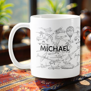 Hand drawn Airplanes Aviation Pilot Aviator Fun Coffee Mug