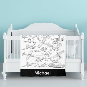 Hand drawn Airplanes Aviation Pilot Aviator Fun Fleece Blanket