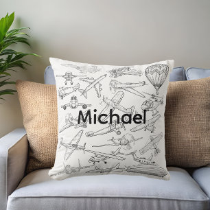 Hand drawn Airplanes Aviation Pilot Aviator Fun Throw Pillow