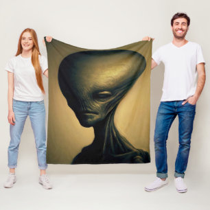 Hand Drawn Alien Portrait  Fleece Blanket