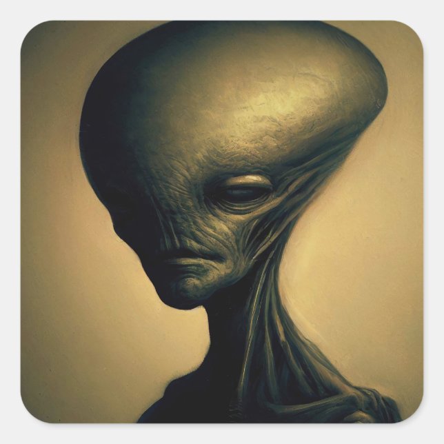 Hand Drawn Alien Portrait  Square Sticker (Front)