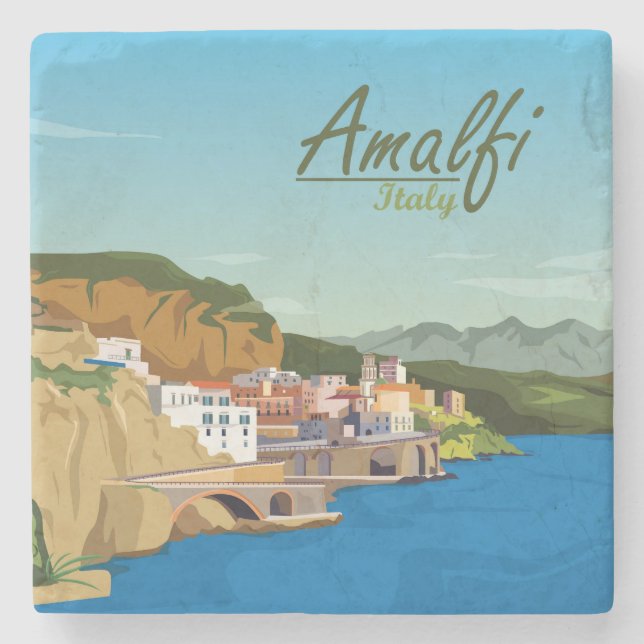Hand Drawn Amalfi Italy Landscape Scenery Sketch Stone Coaster (Front)