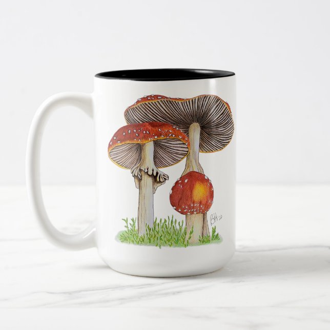 Hand Drawn Amanita Muscaria Two-Tone Coffee Mug (Left)