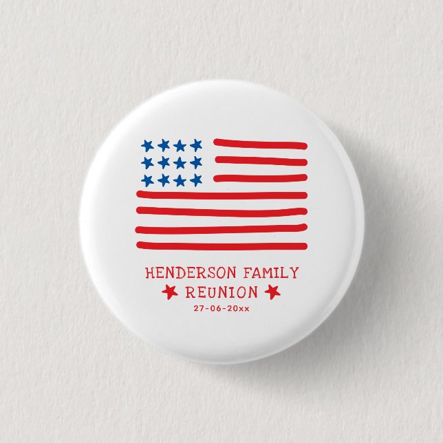 Hand Drawn American Flag - Family Reunion 1 Inch Round Button (Front)