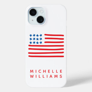 Hand Drawn American Flag   Personalized iPhone 15 Case