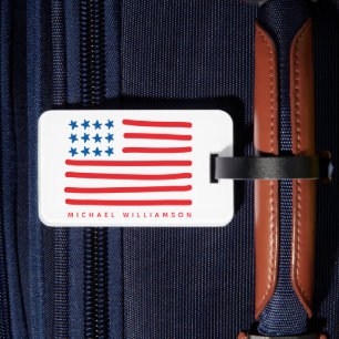 Hand Drawn American Flag   Personalized Luggage Tag