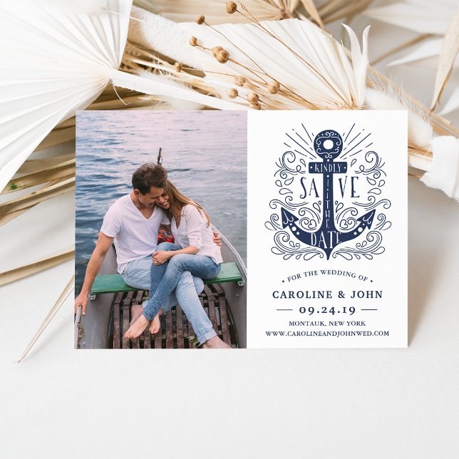 Hand Drawn Anchor Photo Save the Date Card (Creator Uploaded)