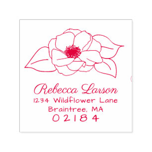 Hand Drawn Anemone Flower & Leaves Return Address Self-inking Stamp