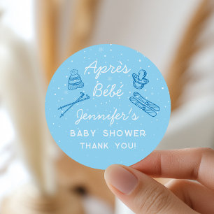 Hand Drawn Apres Bebe Apres Ski Boy Baby Shower Classic Round Sticker