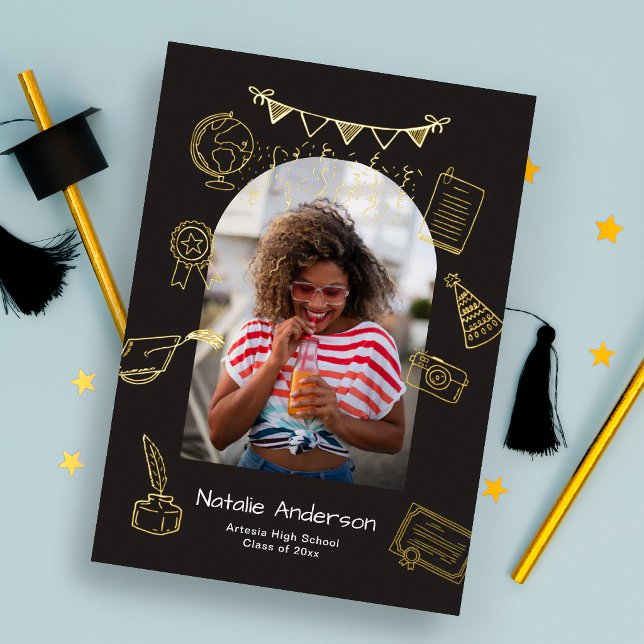 Hand Drawn Arch Photo Gold Graduate Announcement (Creator Uploaded)