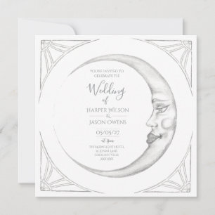 Hand Drawn Art Deco Moon Wedding Invitation
