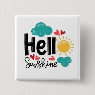 Hand Drawn Art - Hello Sunshine Text 2 Inch Square Button