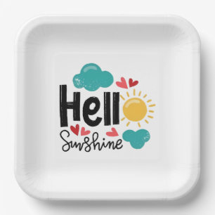 Hand Drawn Art - Hello Sunshine Text Paper Plate