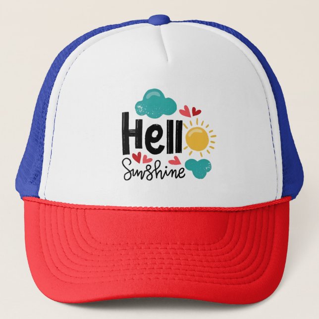 Hand Drawn Art - Hello Sunshine Text Trucker Hat (Front)