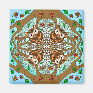 Hand drawn Art Owl Mandala Magnet