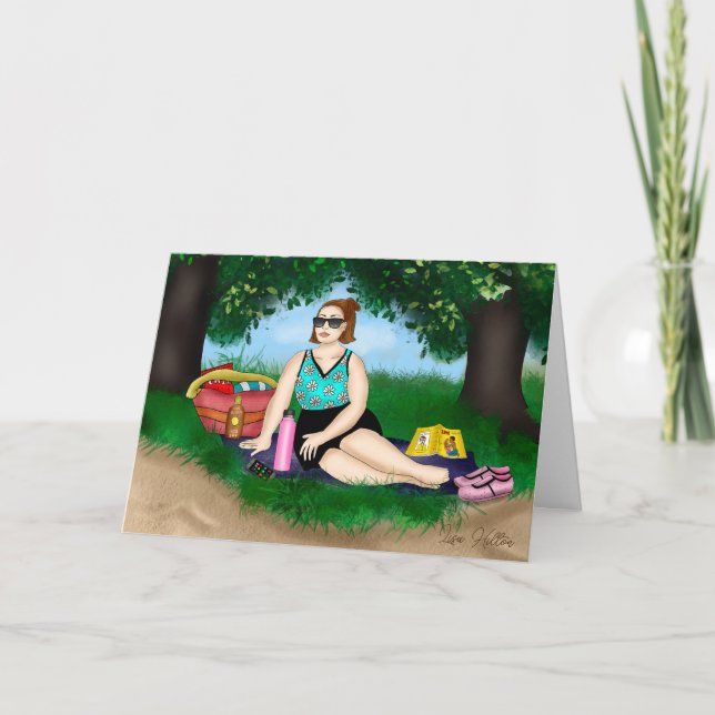 Hand drawn Art | Woman Relaxing at Beach Card (Front)