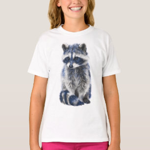 Hand-Drawn Artistic Blue Raccoon Kids T-Shirt