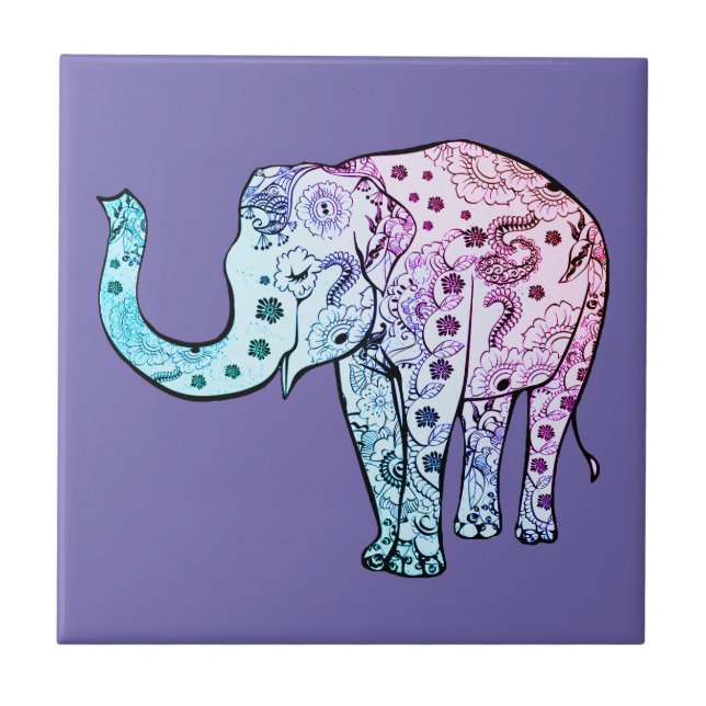 Hand-Drawn Artistic Illustration Mandala Elephant Tile (Front)