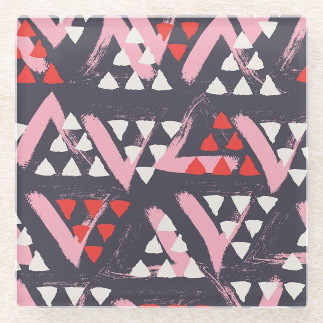 Hand-Drawn Artistic Pattern Display Glass Coaster (Front)