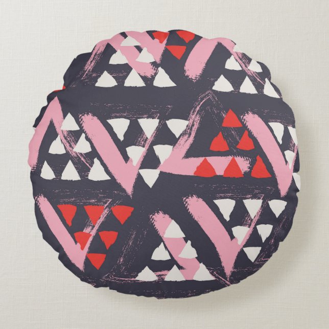 Hand-Drawn Artistic Pattern Display Round Pillow (Front)