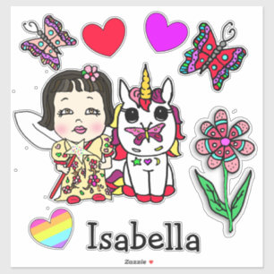 Hand Drawn Asian Fairy, Unicorn and Name