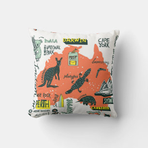 Hand-drawn Australian attractions, typography post Throw Pillow