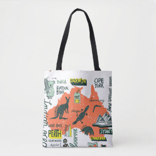 Hand-drawn Australian attractions, typography post Tote Bag