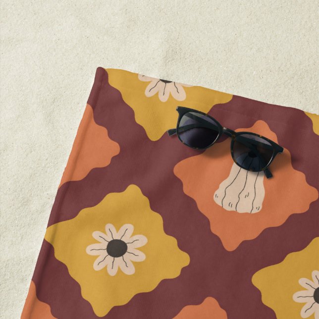 Hand Drawn Autumn Diamond Pattern Beach Towel (In Situ)