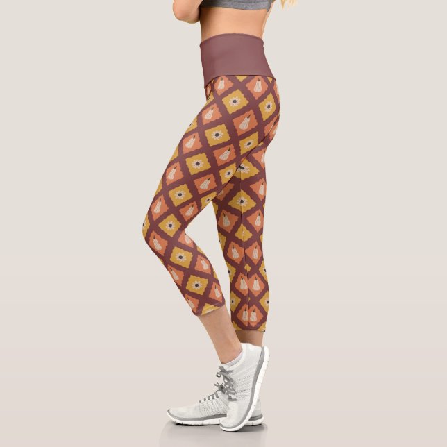 Hand Drawn Autumn Diamond Pattern Capri Leggings (Left)