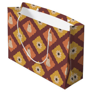 Hand Drawn Autumn Diamond Pattern Large Gift Bag