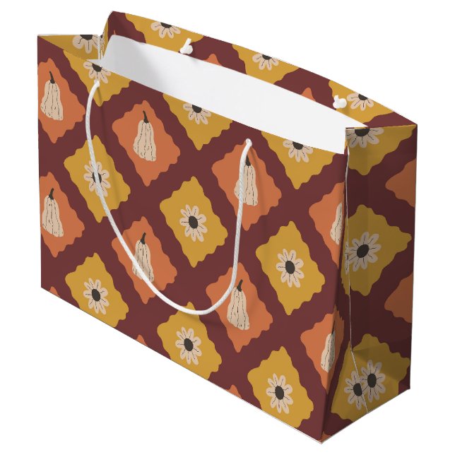 Hand Drawn Autumn Diamond Pattern Large Gift Bag (Back Angled)