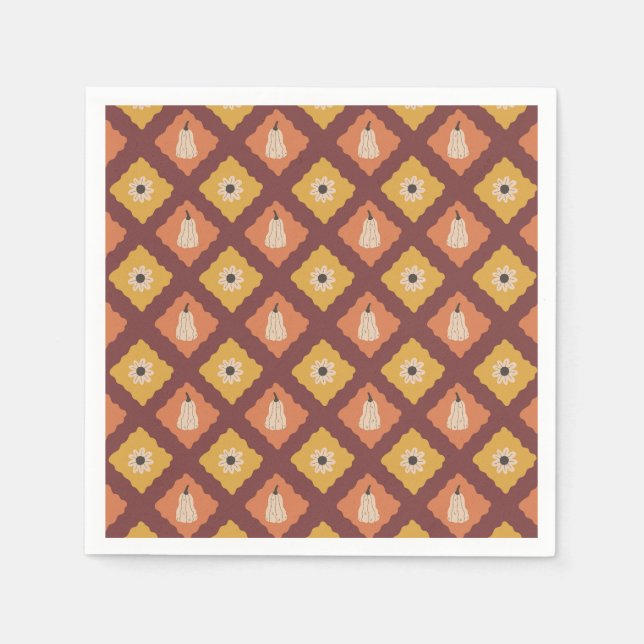 Hand Drawn Autumn Diamond Pattern Paper Napkins (Front)