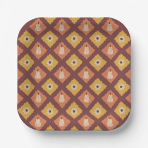 Hand Drawn Autumn Diamond Pattern Paper Plates