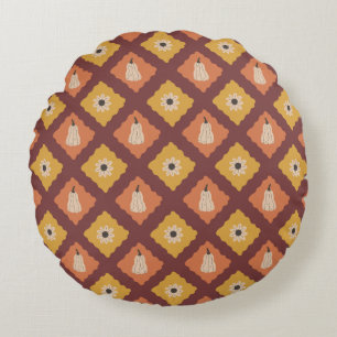 Hand Drawn Autumn Diamond Pattern Round Pillow