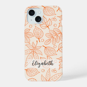 Hand Drawn Autumn Fall Leaves Line Art iPhone 15 Case