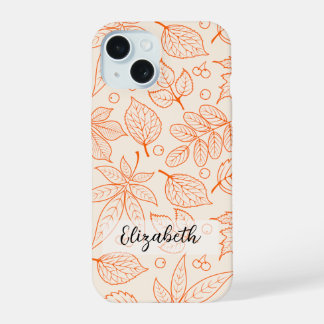 Hand Drawn Autumn Fall Leaves Line Art iPhone 15 Case