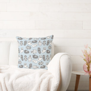Hand Drawn Baby Booties Pattern Throw Pillow