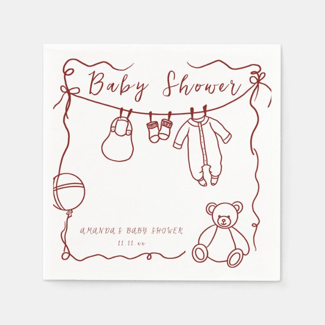 Hand drawn baby clothes baby shower  napkin (Front)