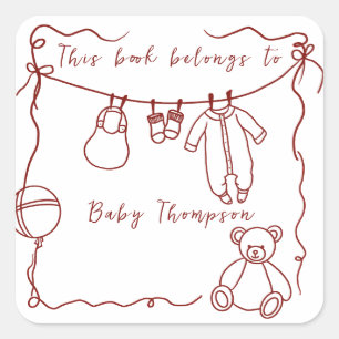 Hand drawn baby clothes - bookplates square sticker