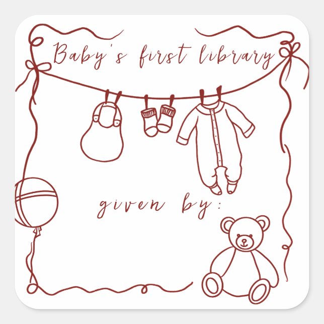 Hand drawn baby clothes - bookplates square sticker (Front)