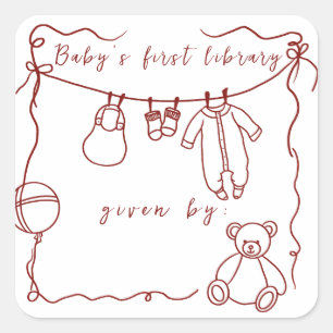 Hand drawn baby clothes - bookplates square sticker