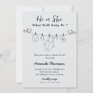 Hand Drawn Baby Clothes Gender Reveal Invitation