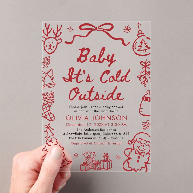 Hand Drawn Baby It's Cold Outside Baby Shower Acrylic Invitations (Insitu (Handheld))