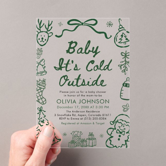 Hand Drawn Baby It's Cold Outside Baby Shower Acrylic Invitations (Insitu (Handheld))