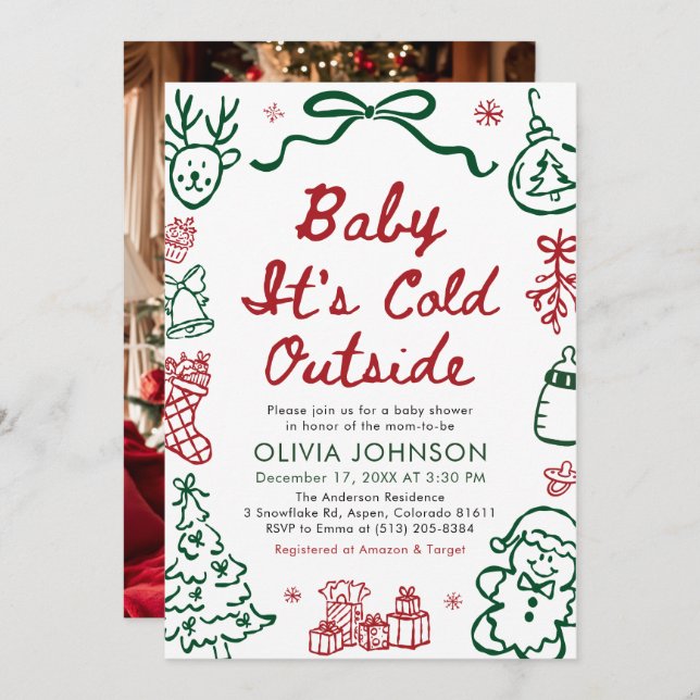 Hand Drawn Baby It's Cold Outside Baby Shower Invitation (Front/Back)
