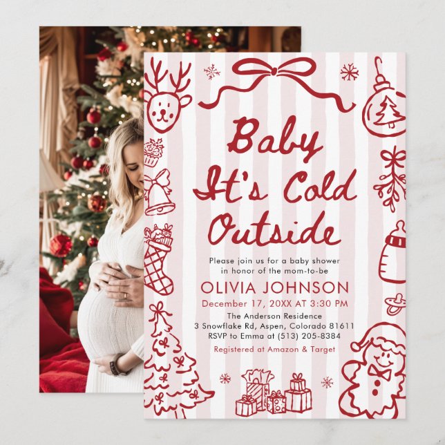 Hand Drawn Baby It's Cold Outside Baby Shower Invitation (Front/Back)