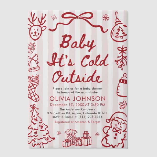 Hand Drawn Baby It's Cold Outside Baby Shower Vellum Invitations (Front)
