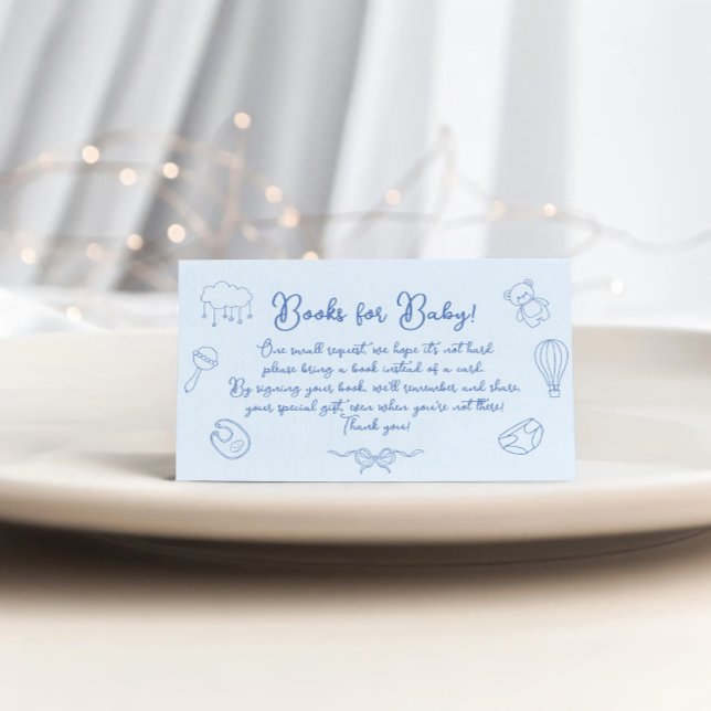 Hand Drawn Baby Shower, Bow Boy Books for Baby Enclosure Card (Creator Uploaded)