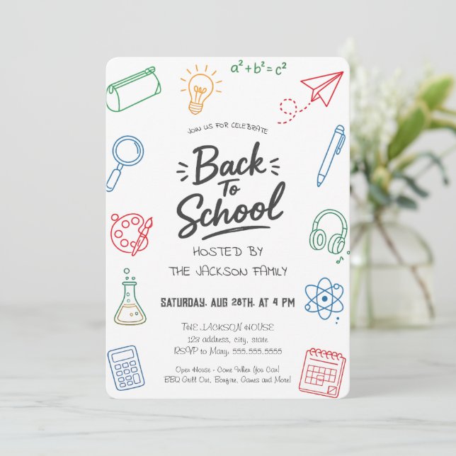 Hand Drawn Back to School Party Invitation (Standing Front)