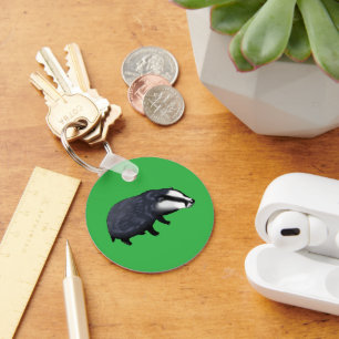 Hand Drawn Badger Illustration Design Keychain